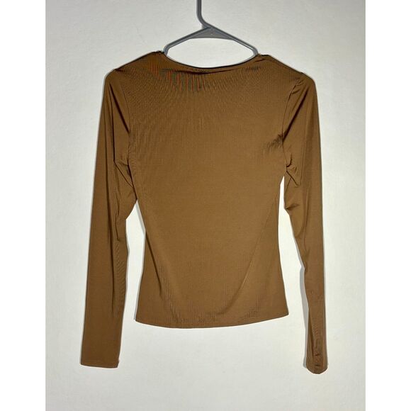 H&M Long Sleeve Keyhole Ruched Front Top Brown & Green Lot of 2 Women’s Sz S - Picture 6 of 10